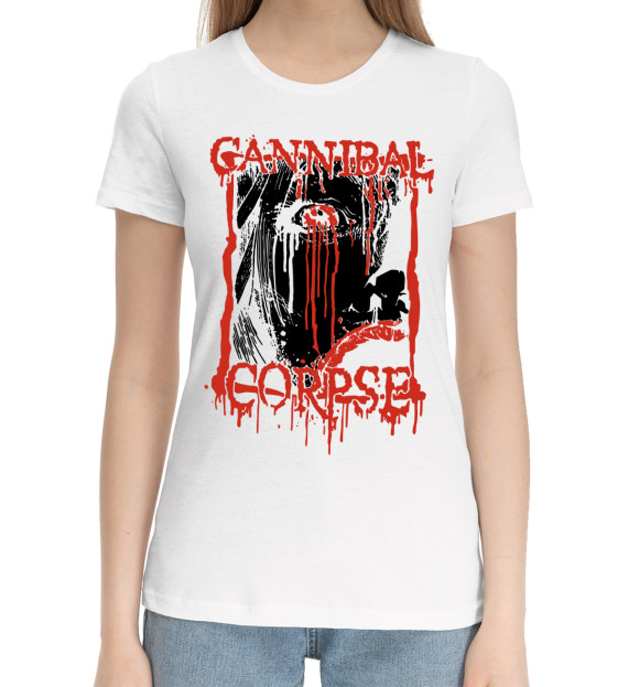 Женская хлопковая футболка с изображением Cannibal Corpse цвета Белый