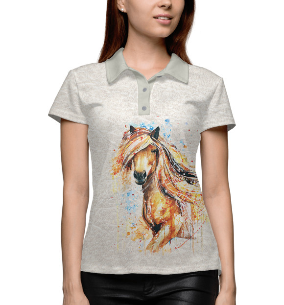 Женское поло с изображением Конь акварель цвета Белый