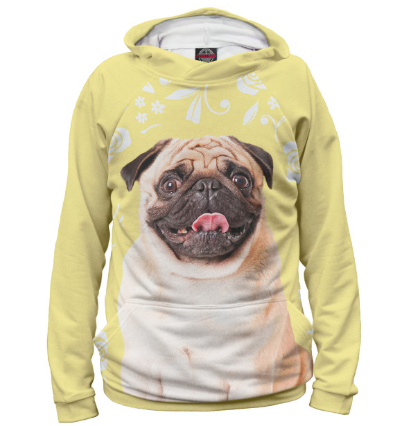 Мужское худи с притом Мопс цвета Белый Мужское худи с изображением Мопс цвета Белый