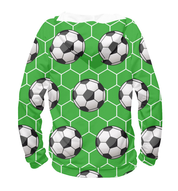 Мужское худи с изображением Футбольные мячи на зеленом фоне цвета Белый