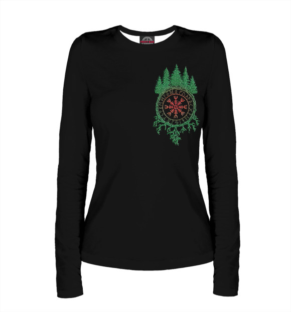 Женский лонгслив с изображением Оберег рун на груди цвета Белый