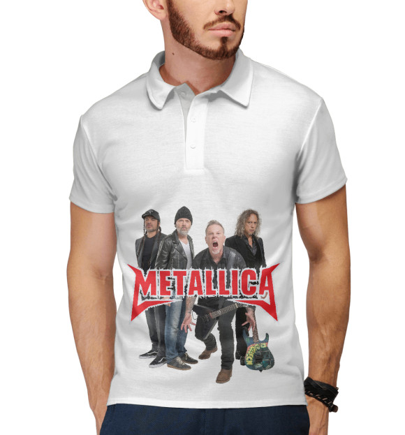 Мужское поло с притом Metallica цвета Белый Мужское поло с изображением Metallica цвета Белый
