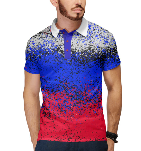 Мужское поло с изображением Флаг России цвета Белый