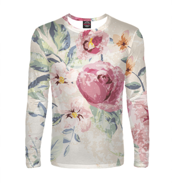 Мужской лонгслив с притом Крупные цветы цвета Белый Мужской лонгслив с изображением Крупные цветы цвета Белый