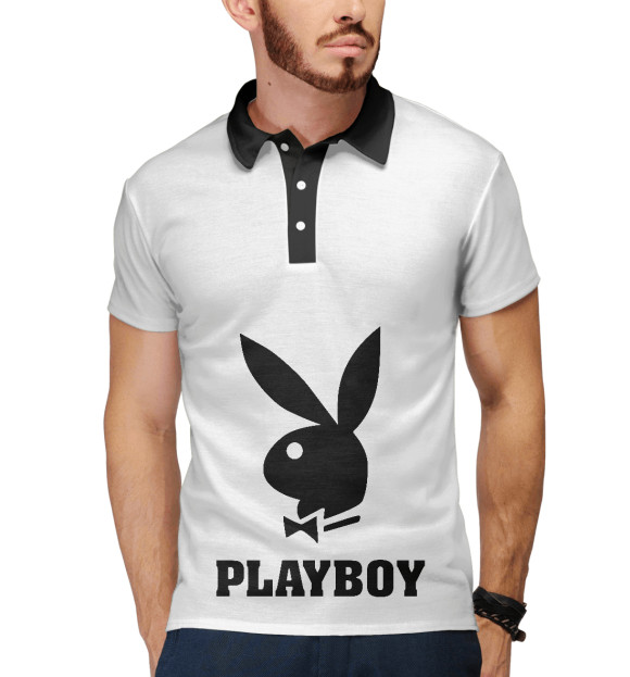 Мужское поло с изображением Playboy цвета Белый