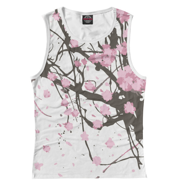 Майка для девочки с притом Сакура цвета Белый Майка для девочки с изображением Сакура цвета Белый