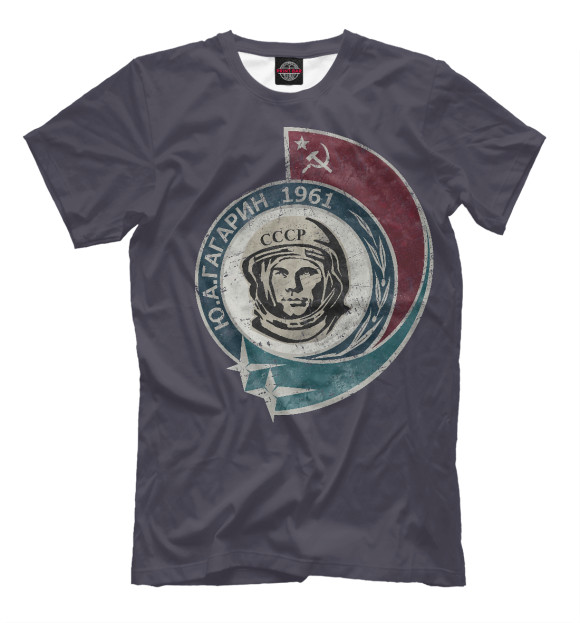 Мужская футболка с изображением Гагарин цвета Серый
