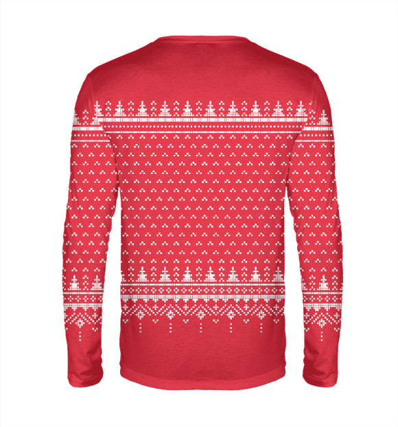 Мужской лонгслив с изображением Свитер с оленями цвета Белый