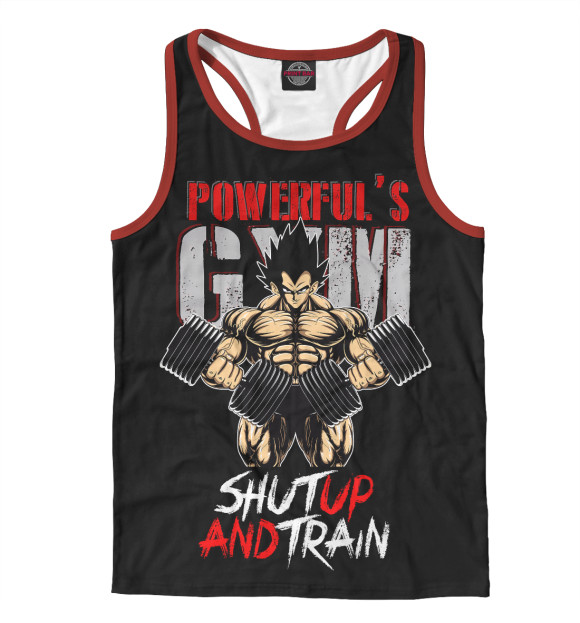 Мужская майка-борцовка с притом Powerful Gym цвета Белый Мужская майка-борцовка с изображением Powerful Gym цвета Белый