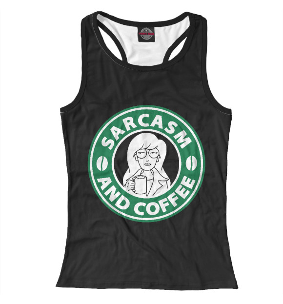 Женская майка-борцовка с изображением Сарказм и кофе цвета Белый