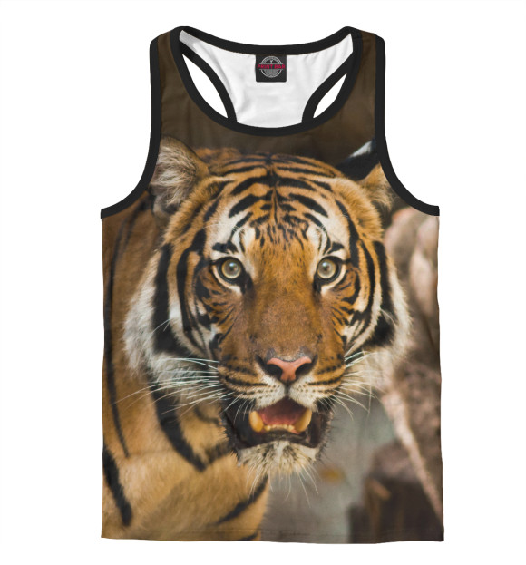 Мужская майка-борцовка с изображением Тигр цвета Белый