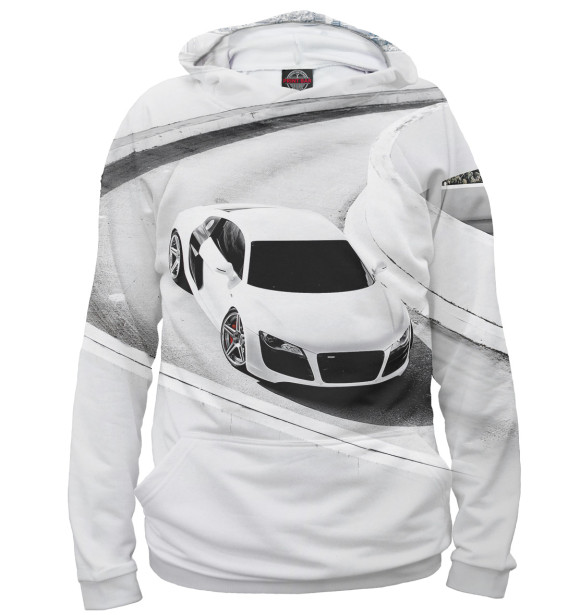 Мужское худи с изображением Audi R8 цвета Белый