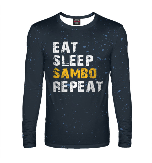Мужской лонгслив с изображением Eat sleep sambo цвета Белый