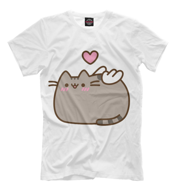 Мужская футболка с изображением love pusheen цвета Молочно-белый