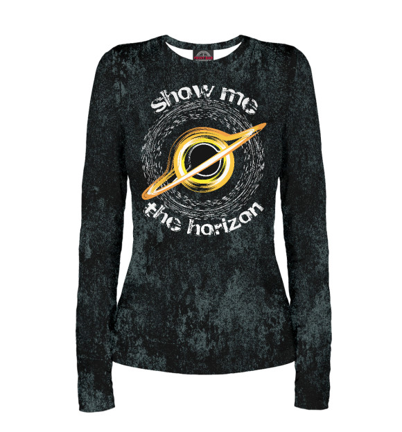 Женский лонгслив с изображением Black hole цвета Белый