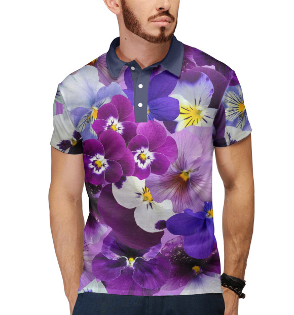 Мужское поло с изображением Цветочки цвета Белый