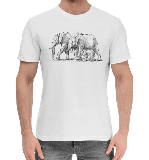 Мужская хлопковая футболка с изображением Слоны цвета Белый