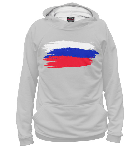 Мужское худи с изображением Флаг России цвета Белый
