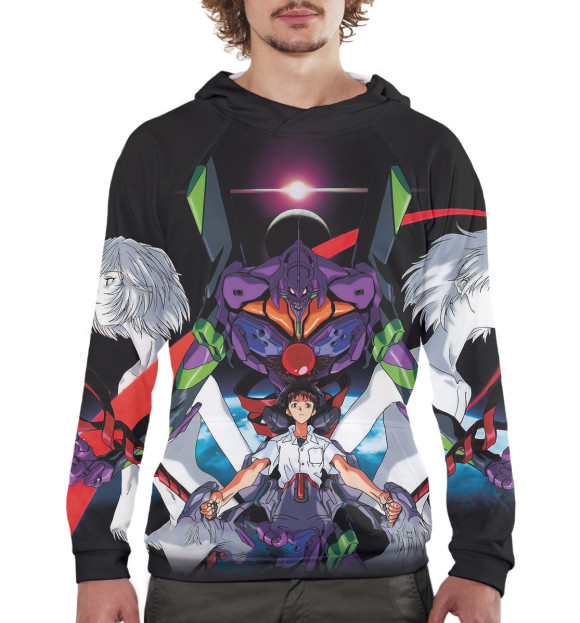 Мужское худи с изображением Neon Genesis Evangelion цвета Белый
