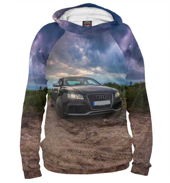 Мужское худи с изображением Audi и грозовые тучи цвета Белый