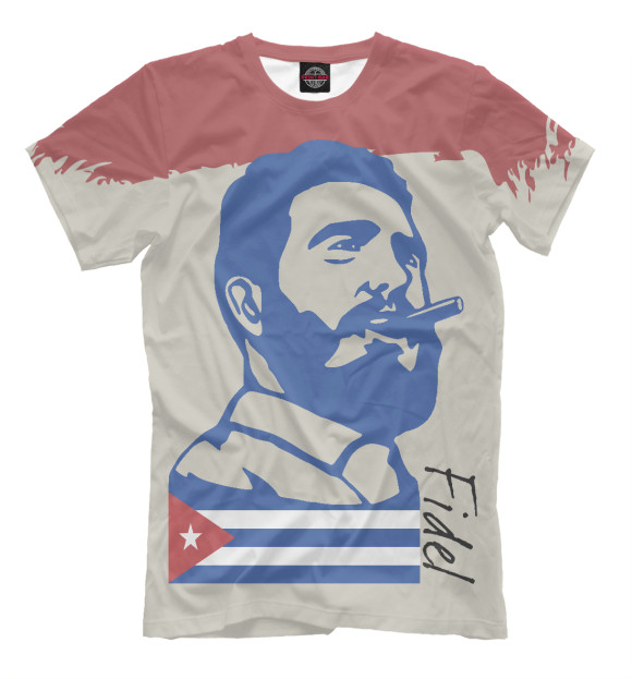 Мужская футболка с изображением Фидель Кастро - Куба цвета Бежевый