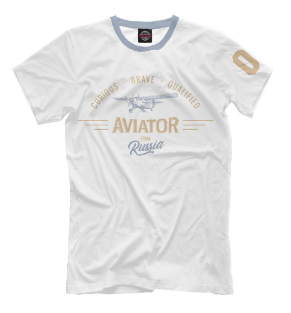 Мужская футболка с притом Авиатор из России цвета Белый Мужская футболка с изображением Авиатор из России цвета Белый