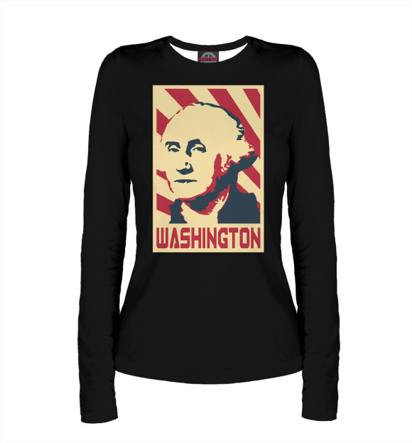 Женский лонгслив с изображением Washington (черный фон) цвета Белый