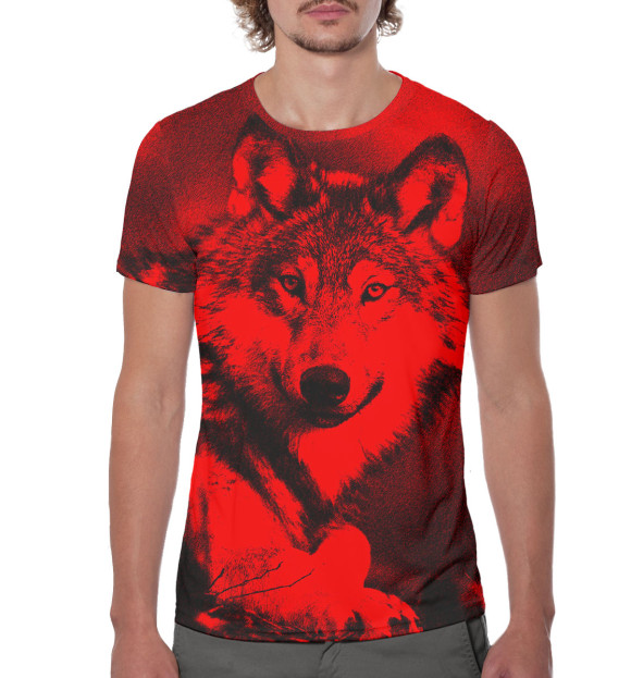 Мужская футболка с изображением Волк цвета Белый