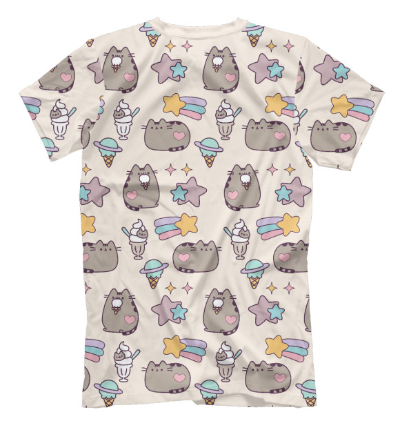 Мужская футболка с изображением Pusheen, Звезды и Мороженое цвета Белый