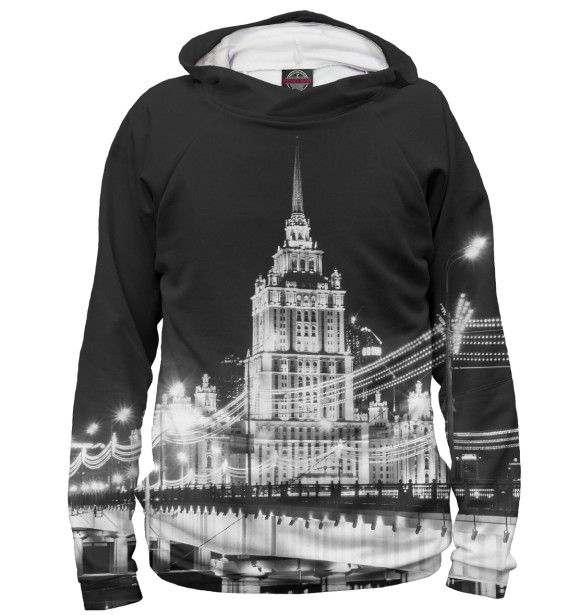 Мужское худи с изображением Ночная Москва цвета Белый