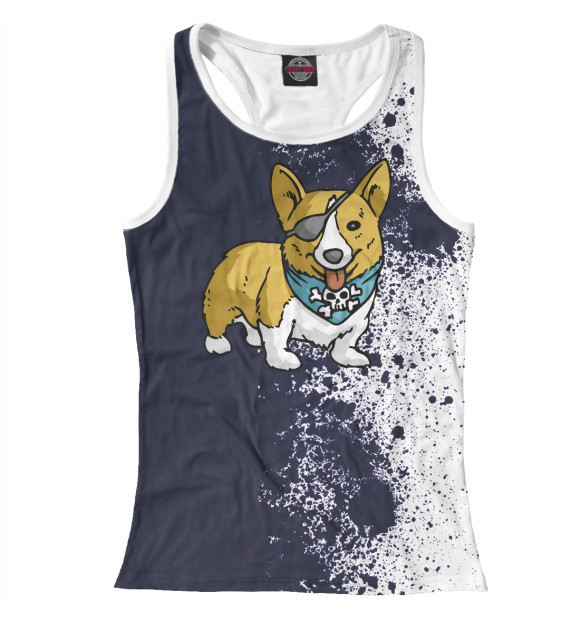 Женская майка-борцовка с изображением Pirate Corgi цвета Белый