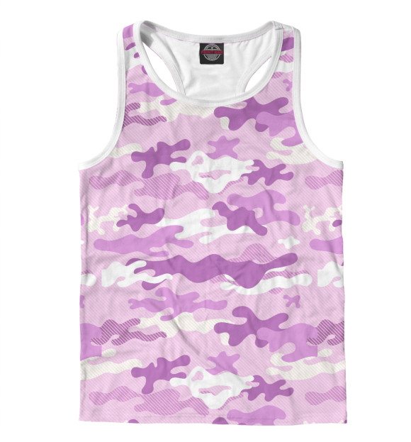 Мужская майка-борцовка с изображением Сиреневый камуфляж цвета Белый