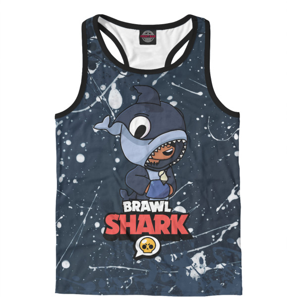 Мужская майка-борцовка с изображением BRAWL STARS SHARK цвета Белый