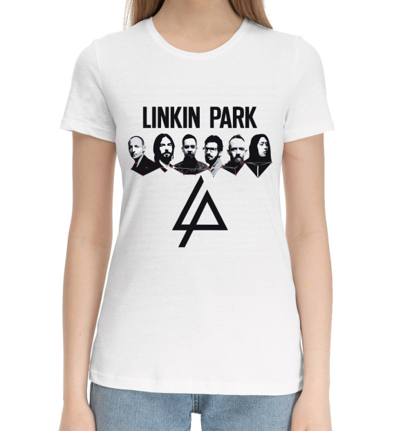 Женская хлопковая футболка с изображением Linkin Park цвета Белый