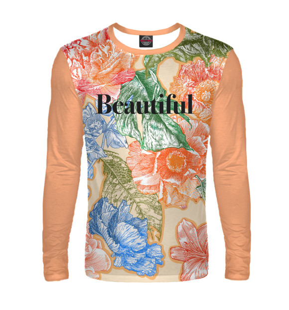 Мужской лонгслив с изображением Сухоцветы на персиковом фоне цвета Белый