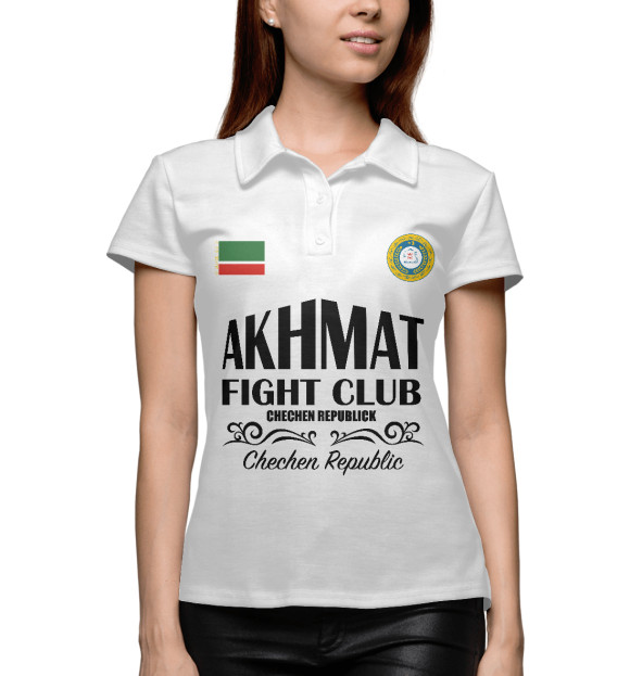 Женское поло с изображением Akhmat Fight Club цвета Белый