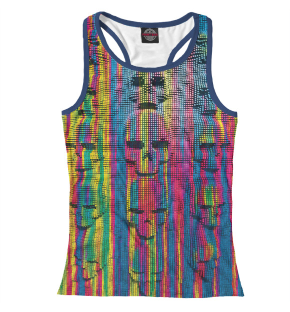 Женская майка-борцовка с изображением кислотные черепа цвета Белый