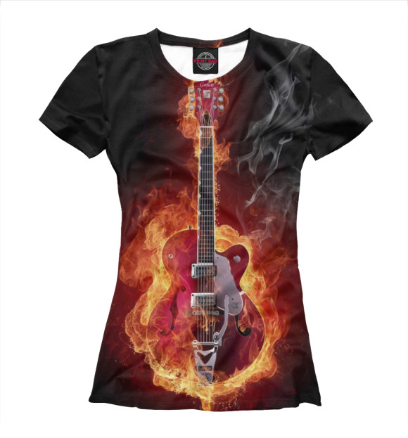 Футболка для девочек с изображением Гитара в огне цвета Белый