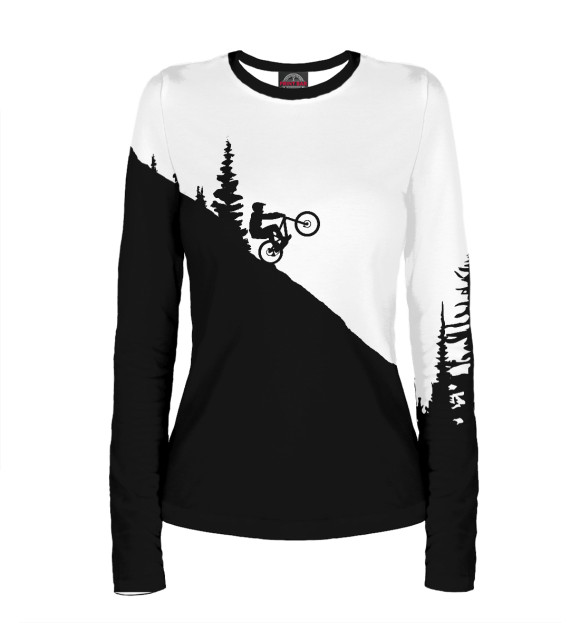 Женский лонгслив с притом Downhill цвета Белый Женский лонгслив с изображением Downhill цвета Белый