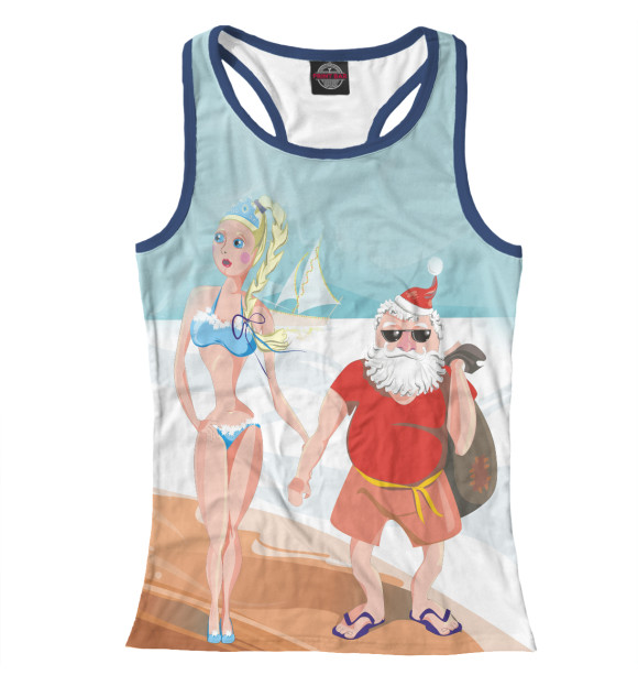 Женская майка-борцовка с изображением Дед Мороз и Снегурочка цвета Белый