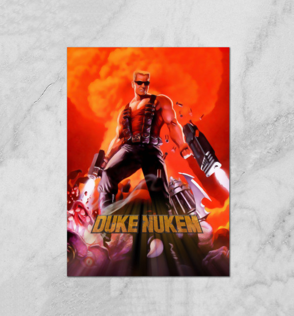 Плакат с изображением Duke Nukem цвета Белый