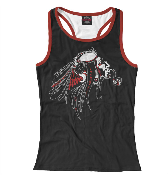 Женская майка-борцовка с изображением Индеец с трубкой цвета Белый