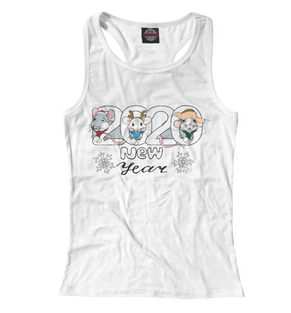Женская майка-борцовка с притом Новый год цвета Белый Женская майка-борцовка с изображением Новый год цвета Белый