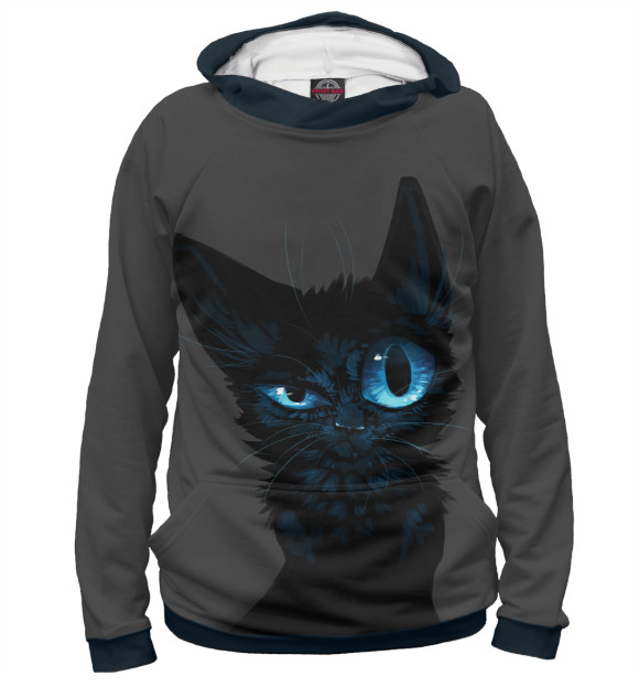 Женское худи с изображением Black kitten цвета Белый