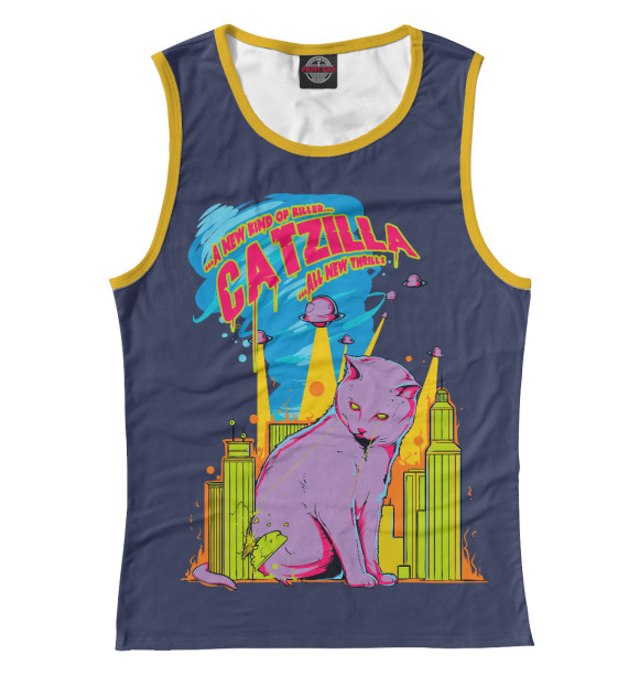 Майка для девочки с изображением Catzilla Котзилла цвета Белый