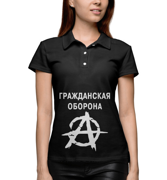 Женское поло с притом Гражданская Оборона цвета Белый Женское поло с изображением Гражданская Оборона цвета Белый