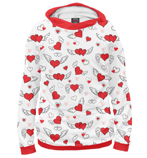 Мужское худи с изображением На крыльях любви цвета Белый