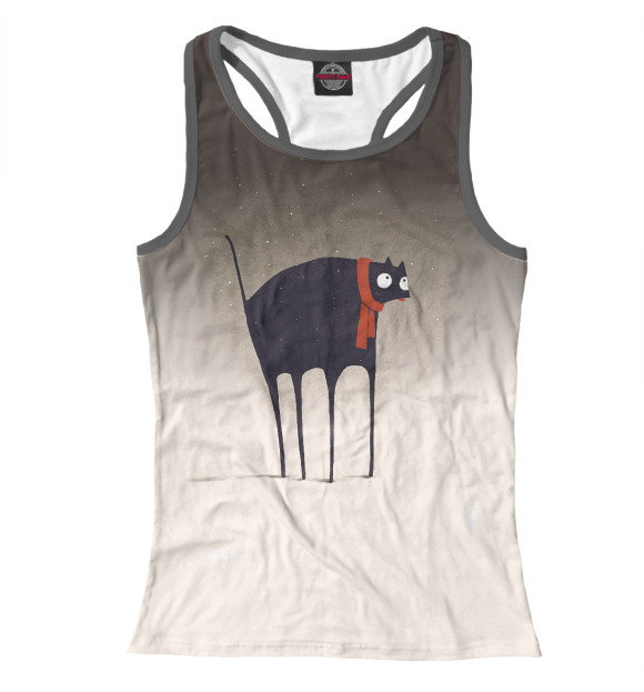 Женская майка-борцовка с изображением Кот и снежинки цвета Белый