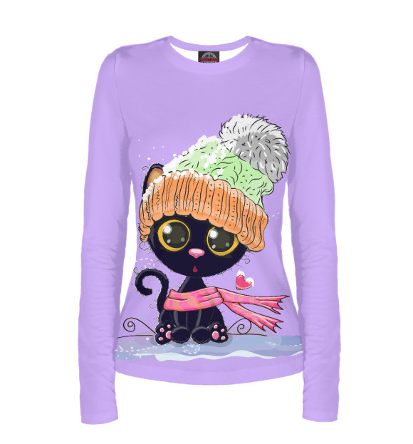 Женский лонгслив с изображением Котенок цвета Белый