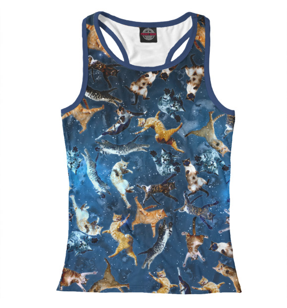 Женская майка-борцовка с изображением Космические коты цвета Белый